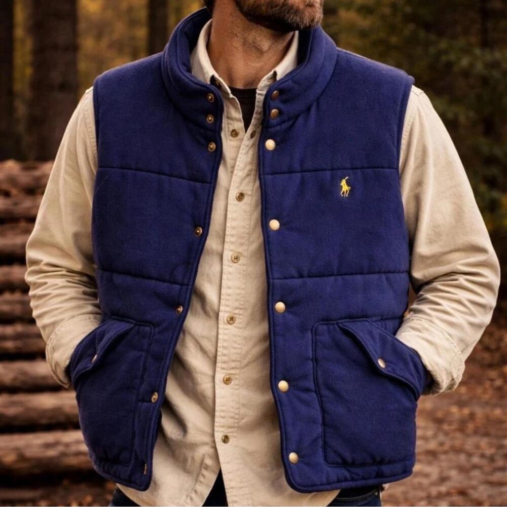 90’s Vintage Polo Ralph Lauren Mens XL Cotton Puffer Vest Jacket Navy Blue *Read - Picture 3 of 9